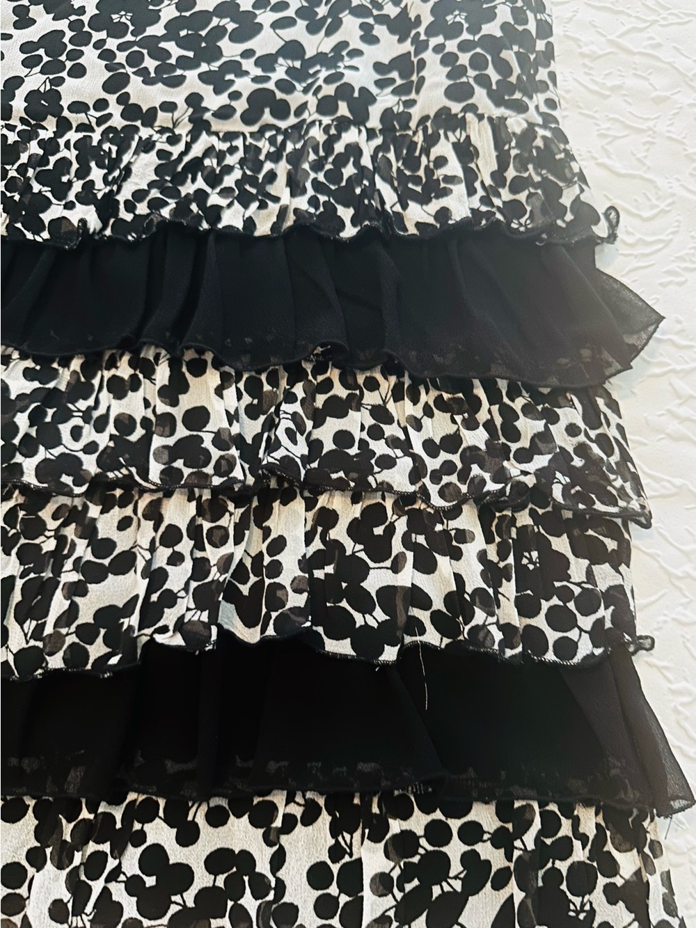 KAS Designs Women’s L Black Ivory Floral Tiered Ruffle Strappy Dress Rayon - Picture 6 of 10